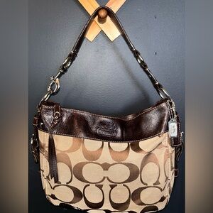 Coach Zoe Tan & Brown Signature Canvas and Leather Hobo Shoulder Bag -EUC-  2009